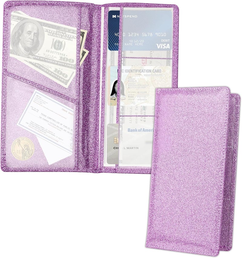 Stacool Bling Car Registration and Insurance Holder with Magnetic Clasp,PU Leather Car Organizers for ID,Bank Cards,Universal Glove Box Organizer (Purple) - Image 1